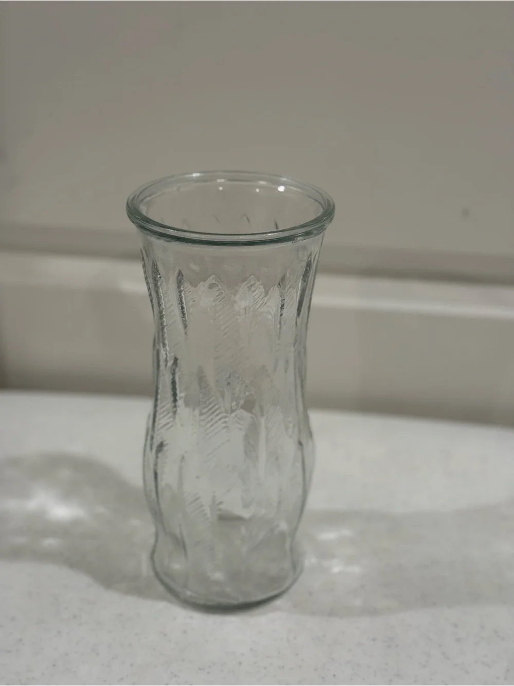 Clear Textured Glass Vase ~ Measurements 9”L x 4” W